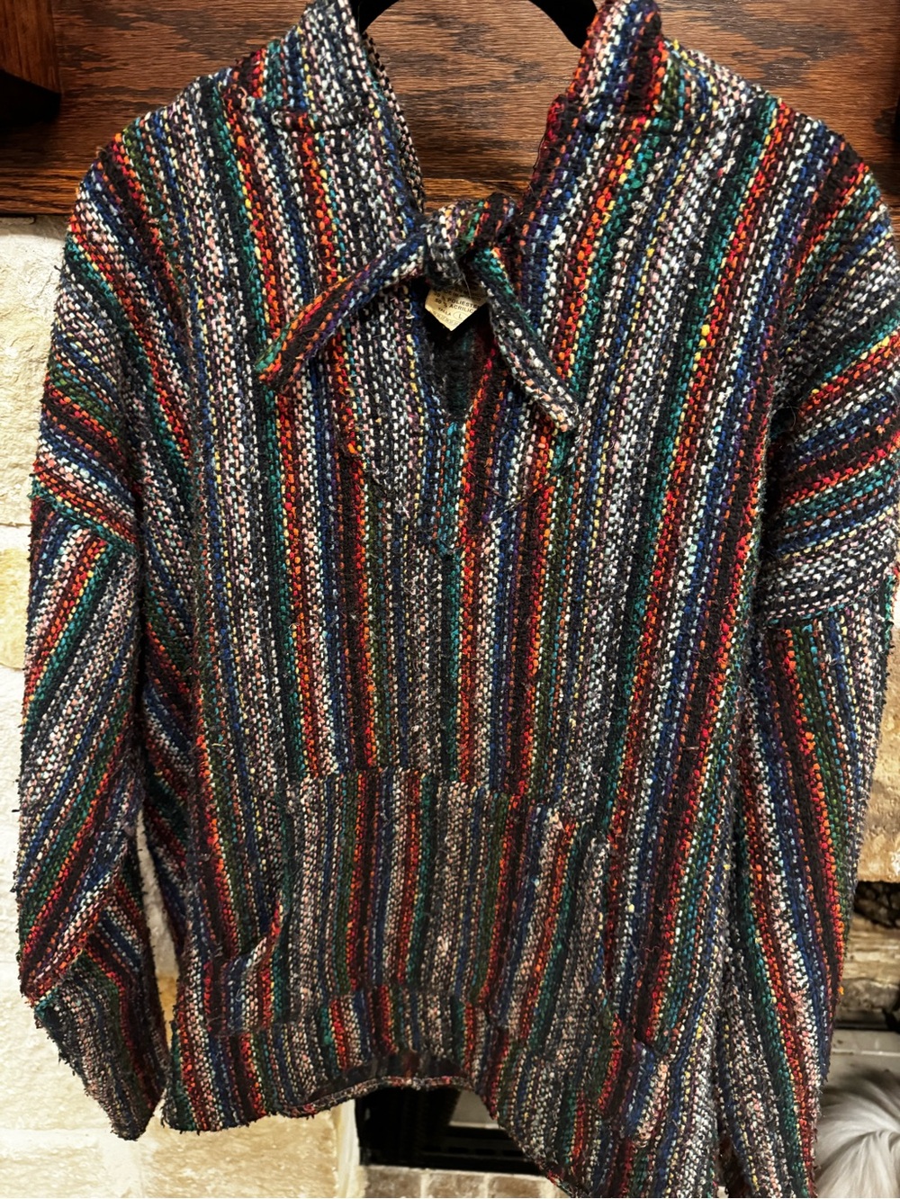 Vintage Baja Hoodie Drug‎ Rug Mexican Jerga Pullover L HECHO EN MEXICO